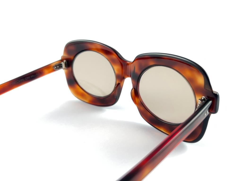 New Ultra Rare Vintage Philippe Chevallier Tortoise Oversized  1960's Sunglasses For Sale 2