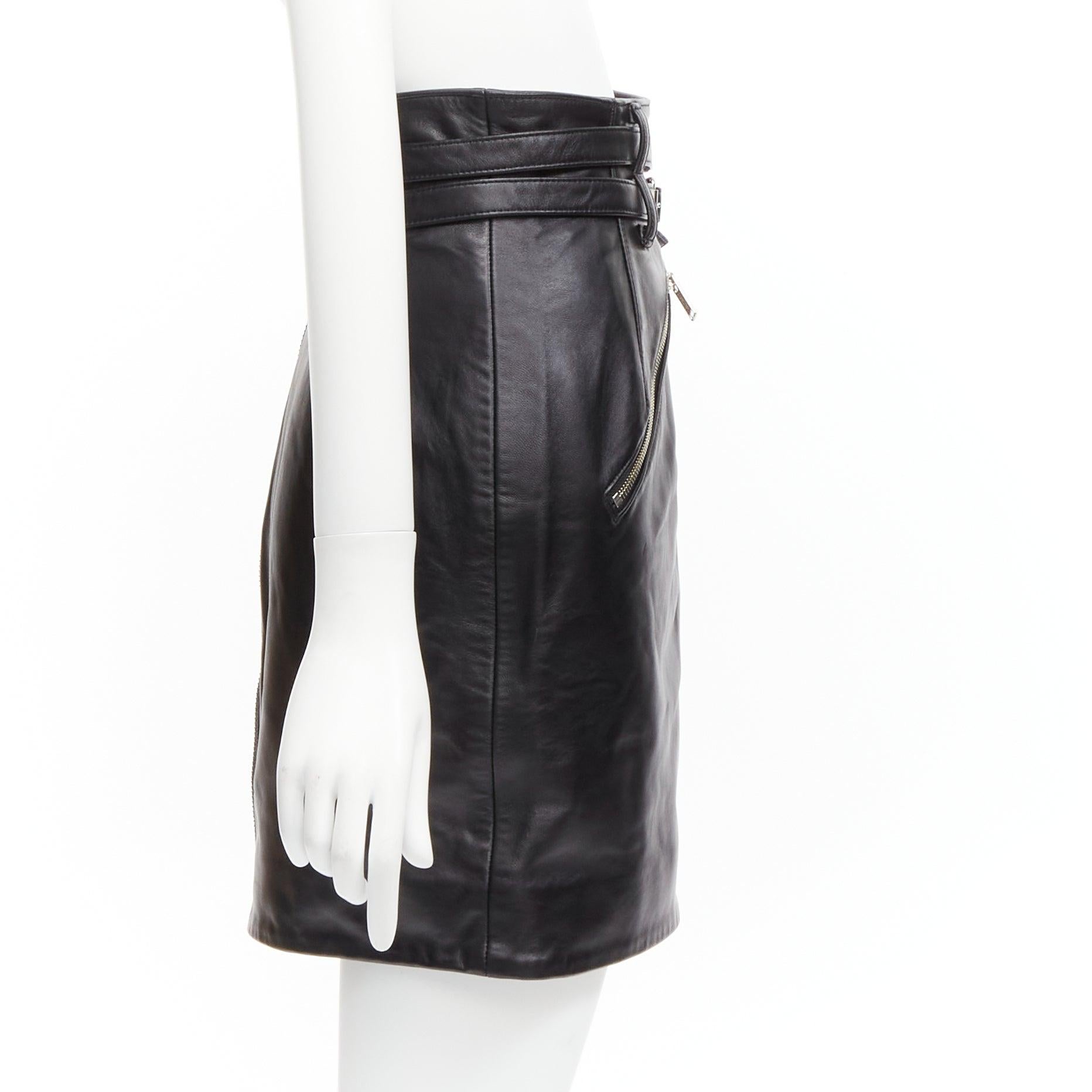 new UNDERCOVER black sheep leather silver zip motorcycle biker skirt JP2 M In New Condition For Sale In Hong Kong, NT