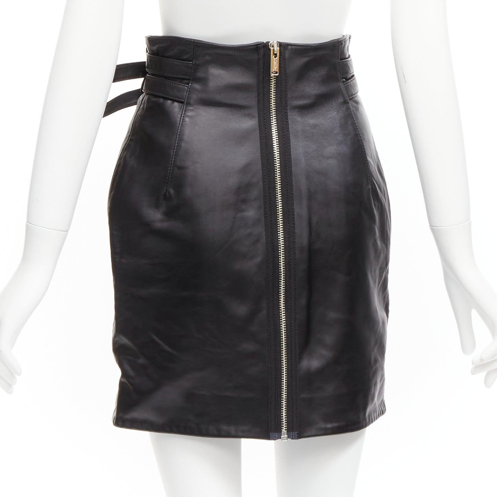 Women's new UNDERCOVER black sheep leather silver zip motorcycle biker skirt JP2 M For Sale