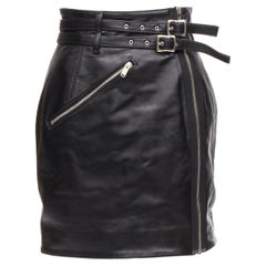 new UNDERCOVER black sheep leather silver zip motorcycle biker skirt JP2 M