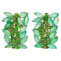 New Unheated Marquise Emerald Chrome Diopside 14k Wgold Plated Sterling Earrings