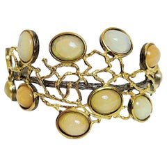 New Unheated Natural Precious Opal Handmade 14k YGold Plated & Silver Bracelet