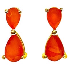 New Unheated Orange Carnelian Earrings 925 Sterling Silver 14K Gold Plated
