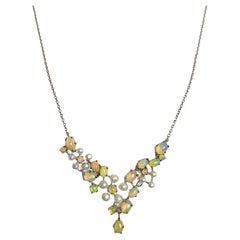 New Unheated Oval Fire Opal Rainbow 
Pear 14k WGold Plated Sterling Necklace