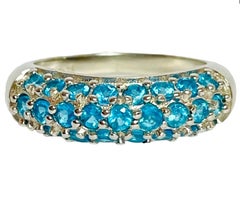 New Unheated Paraiba Blue Apatite 14K White Gold Plate 925 Sterling Ring 6.75