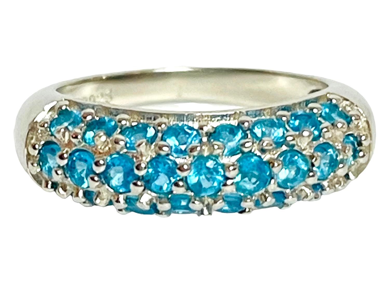 New Unheated Paraiba Blue Apatite 14K White Gold Plate 925 Sterling Ring 6.75 1