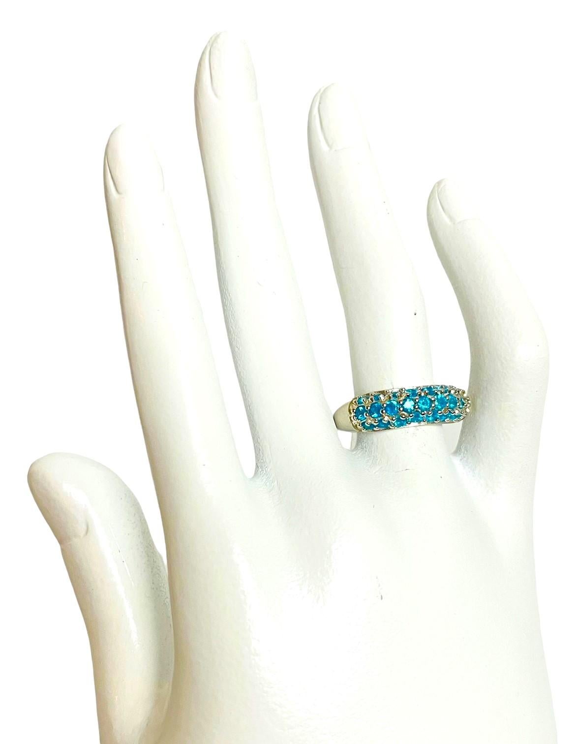 New Unheated Paraiba Blue Apatite 14K White Gold Plate 925 Sterling Ring 6.75 2
