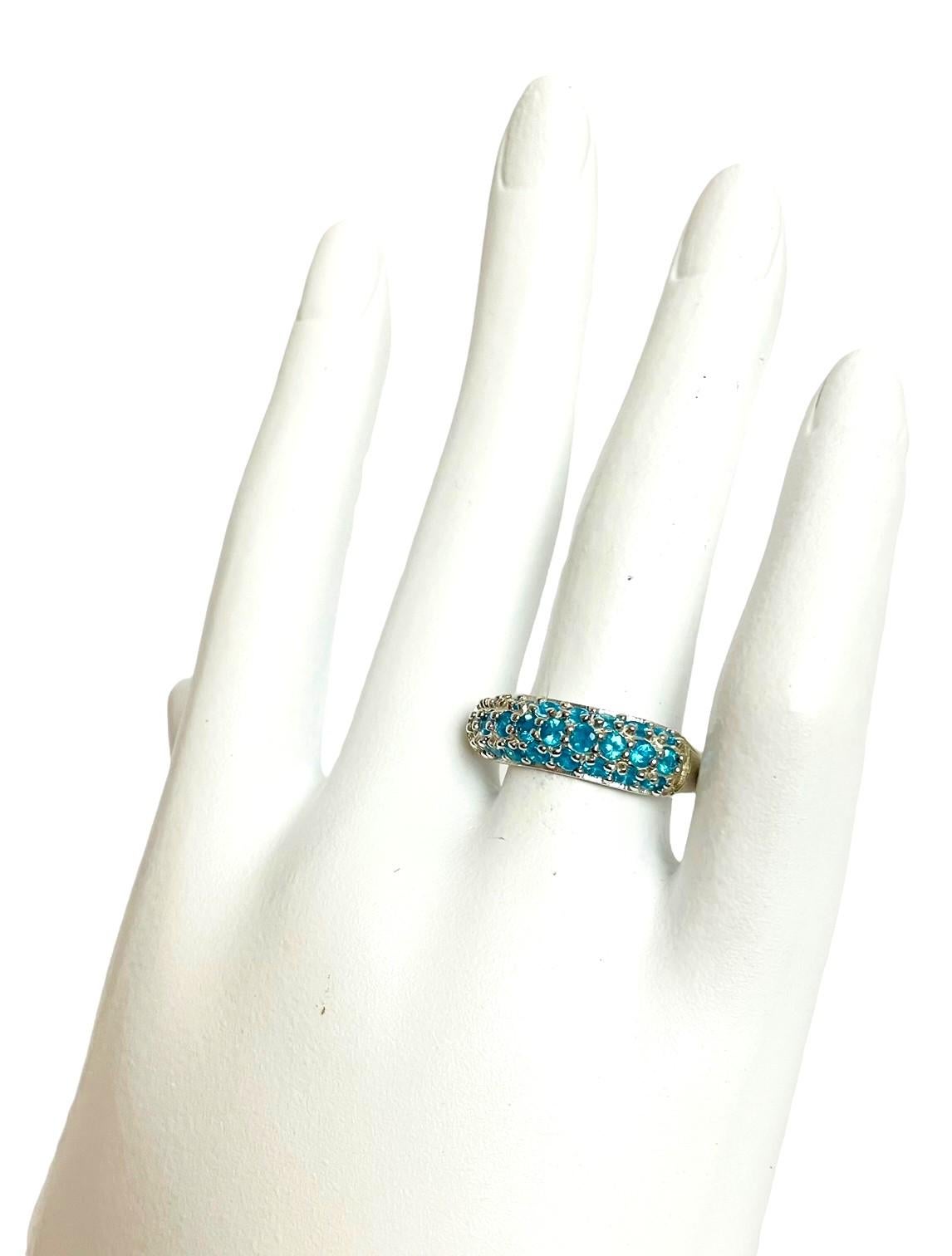 New Unheated Paraiba Blue Apatite 14K White Gold Plate 925 Sterling Ring 6.75 3