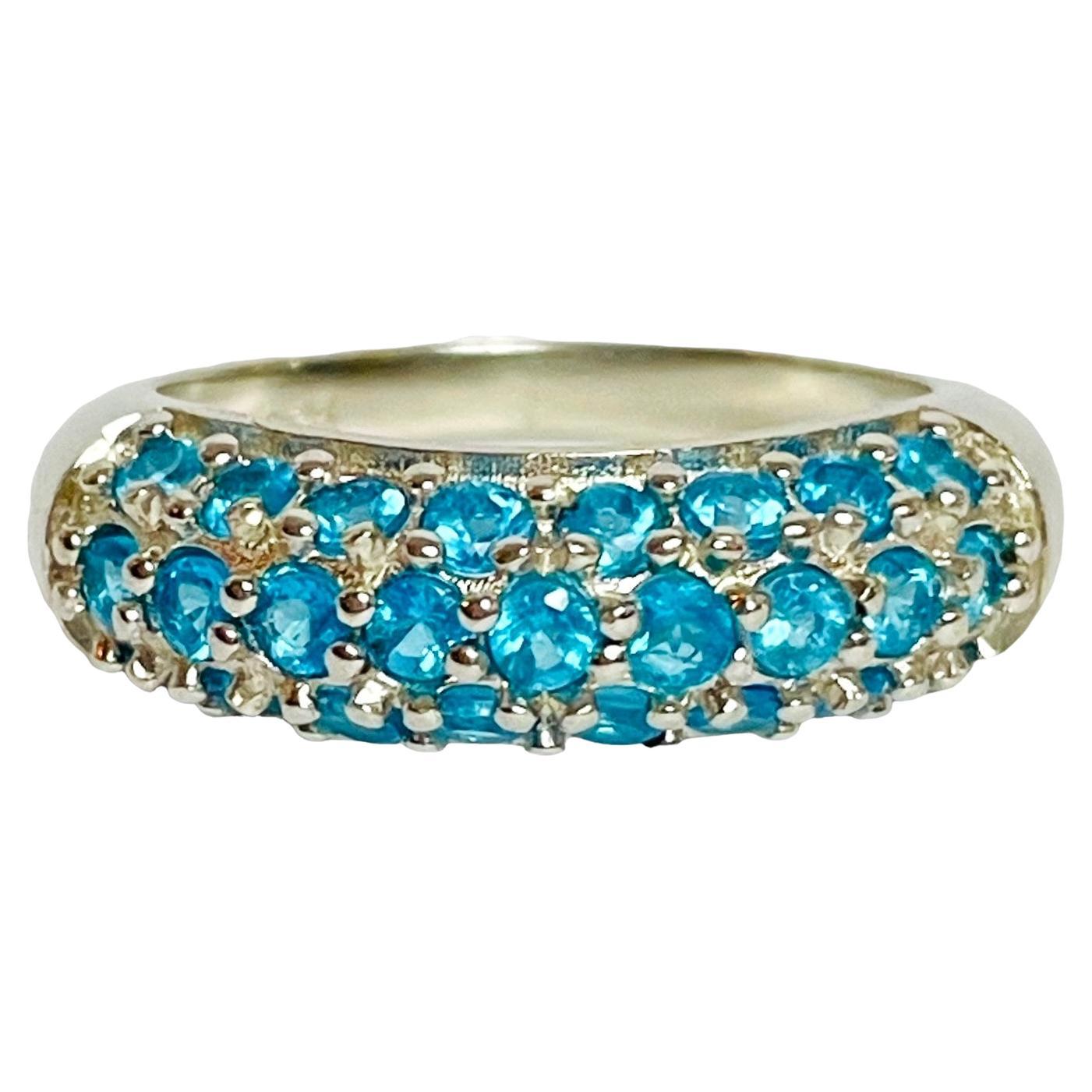 New Unheated Paraiba Blue Apatite 14K White Gold Plate 925 Sterling Ring 6.75