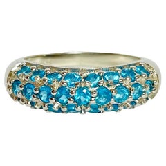 New Unheated Paraiba Blue Apatite 14K White Gold Plate 925 Sterling Ring 6.75
