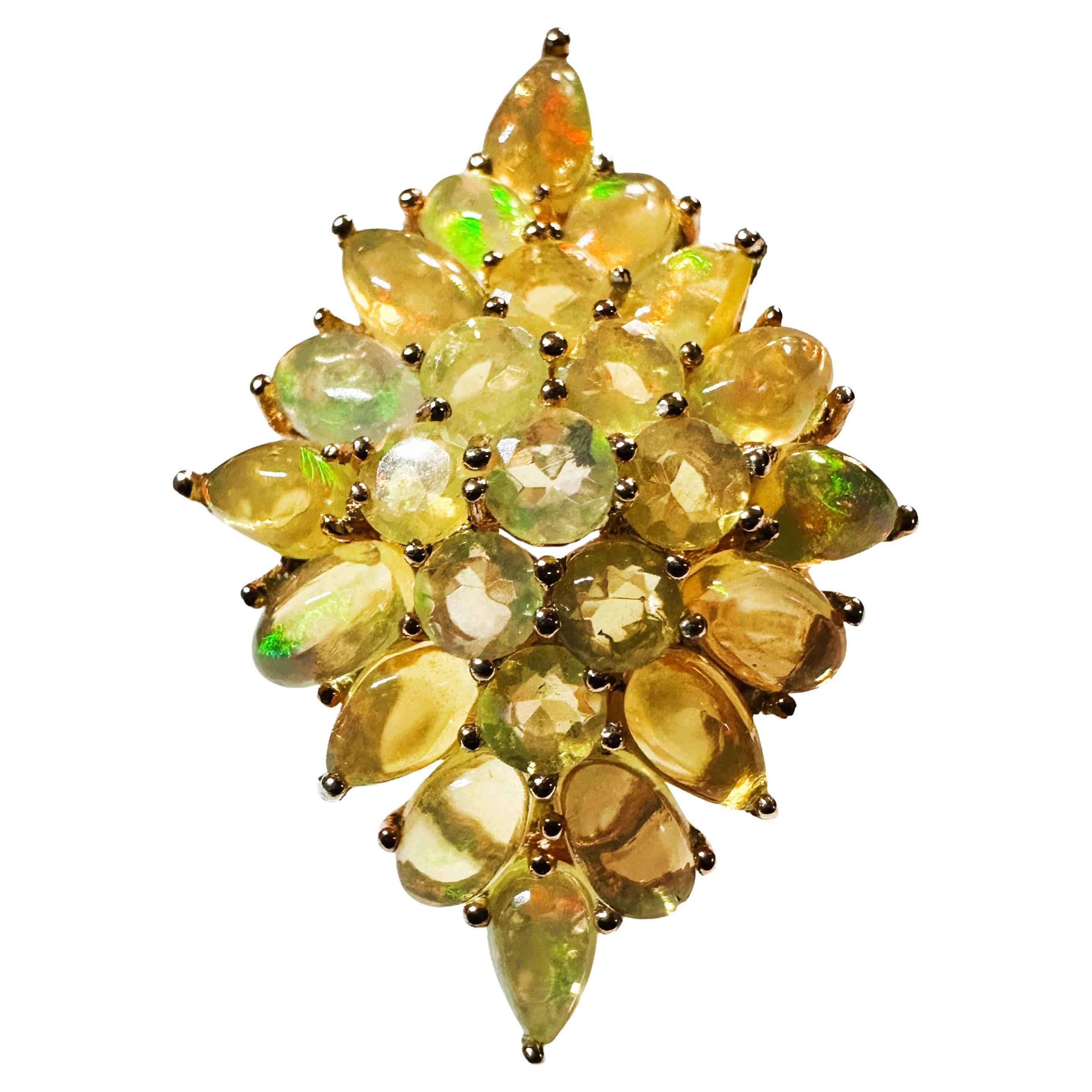 New Unheated Pear Fire Opal Rainbow 14k Rose Gold Plated Sterling Ring