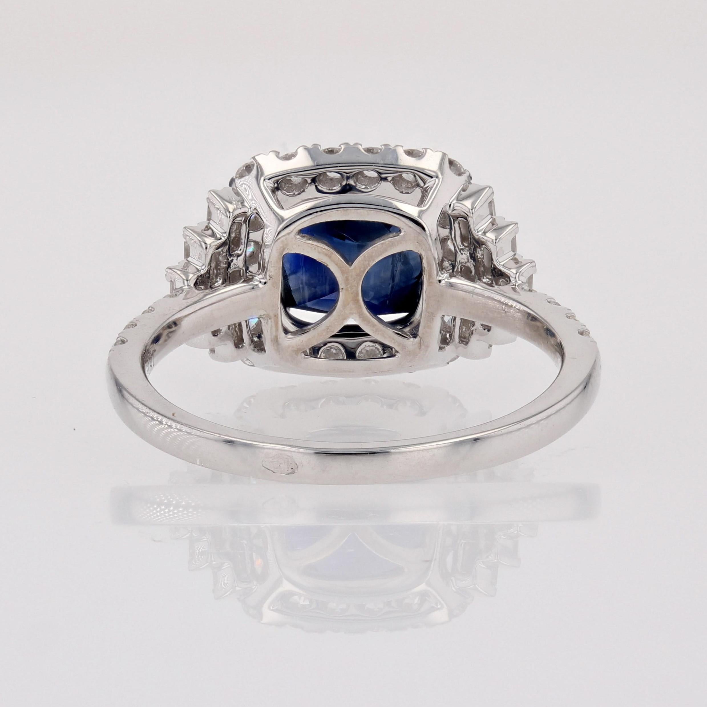 New Unheted Ceppylon Sapphire Diamonds 18 Karat White Gold Cluster Ring in vendita 13
