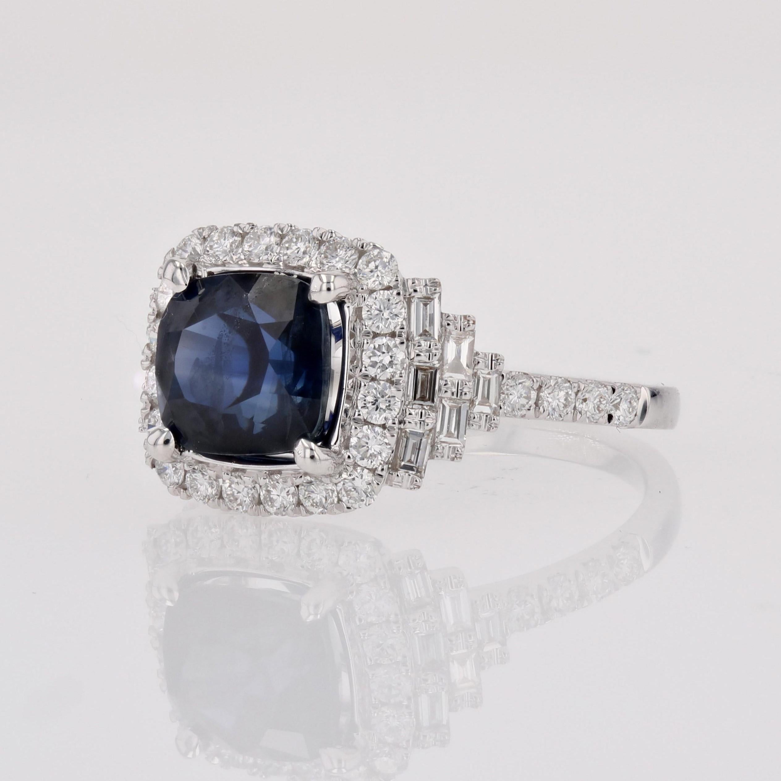 New Unheted Ceppylon Sapphire Diamonds 18 Karat White Gold Cluster Ring in vendita 2