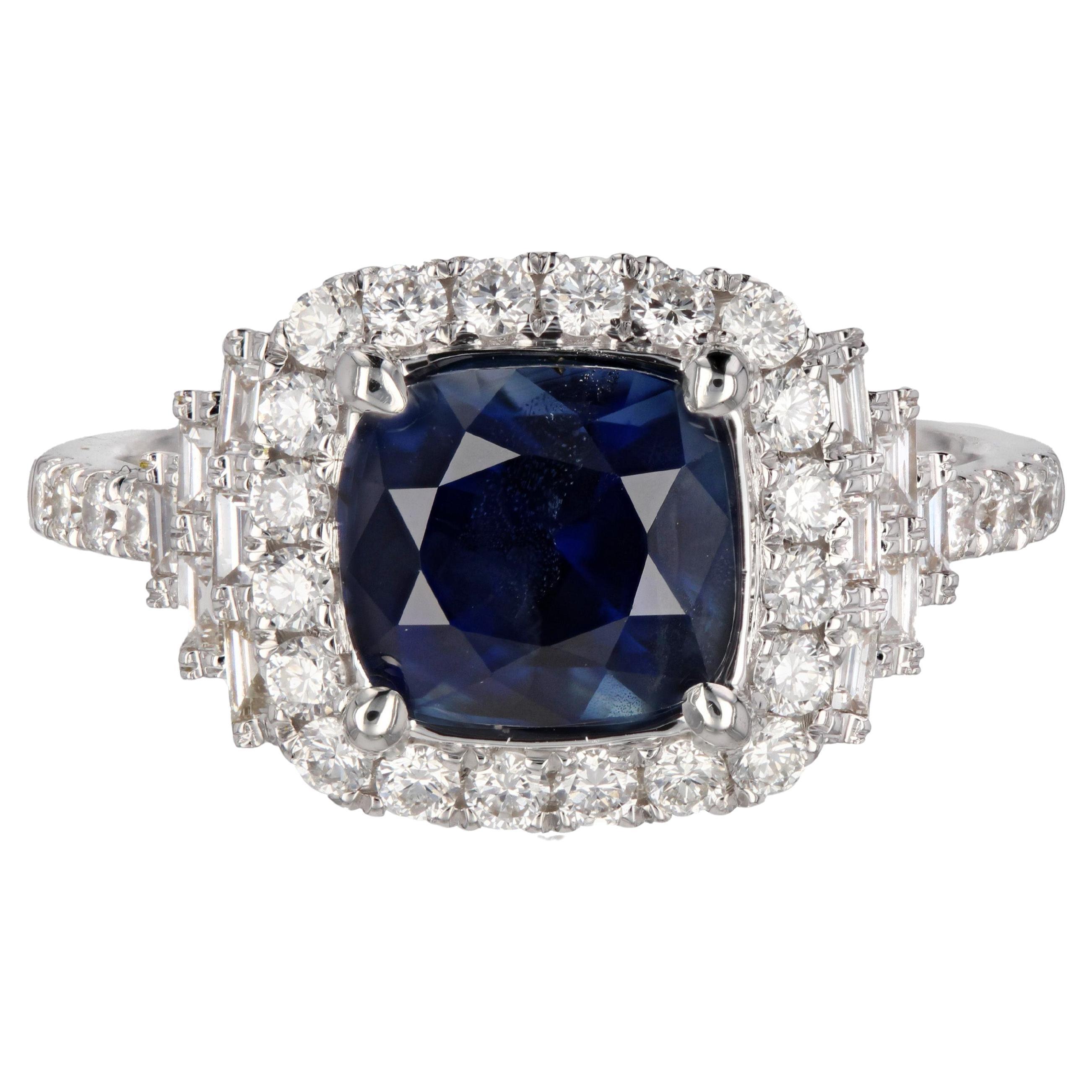 New Unheted Ceylon Sapphire Diamonds 18 Karat White Gold Cluster Ring