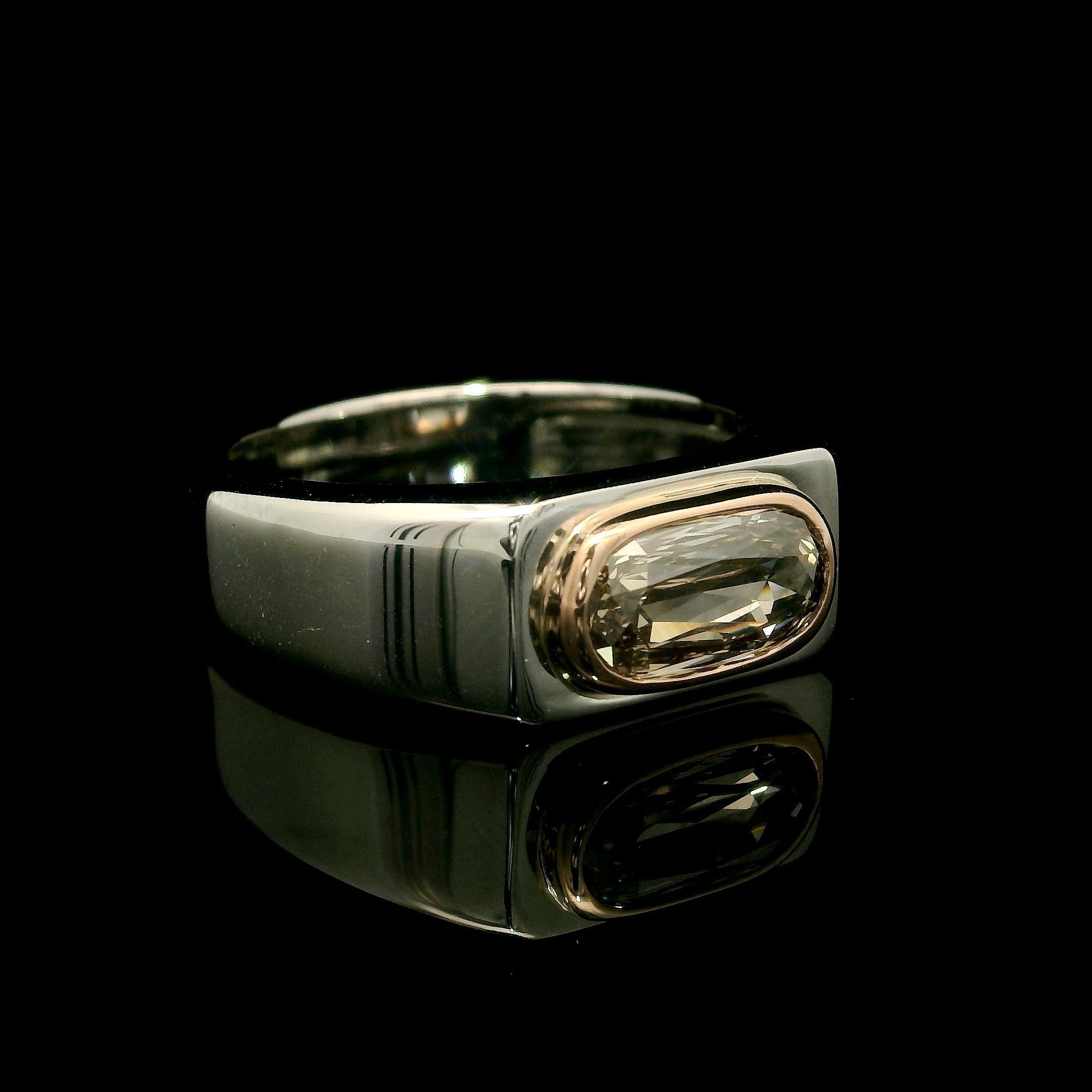 Cushion Cut New Unique Unisex Platinum & 14k Rose Gold GIA 1.18ct Fancy Diamond Band Ring For Sale