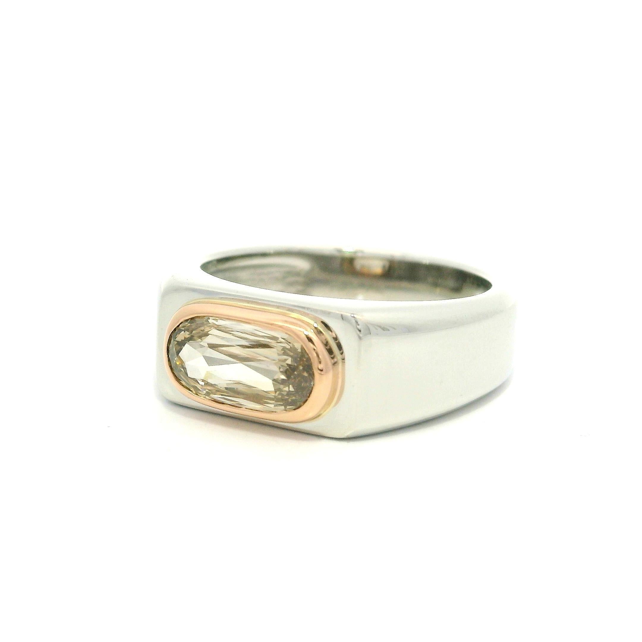 New Unique Unisex Platinum & 14k Rose Gold GIA 1.18ct Fancy Diamond Band Ring For Sale 1