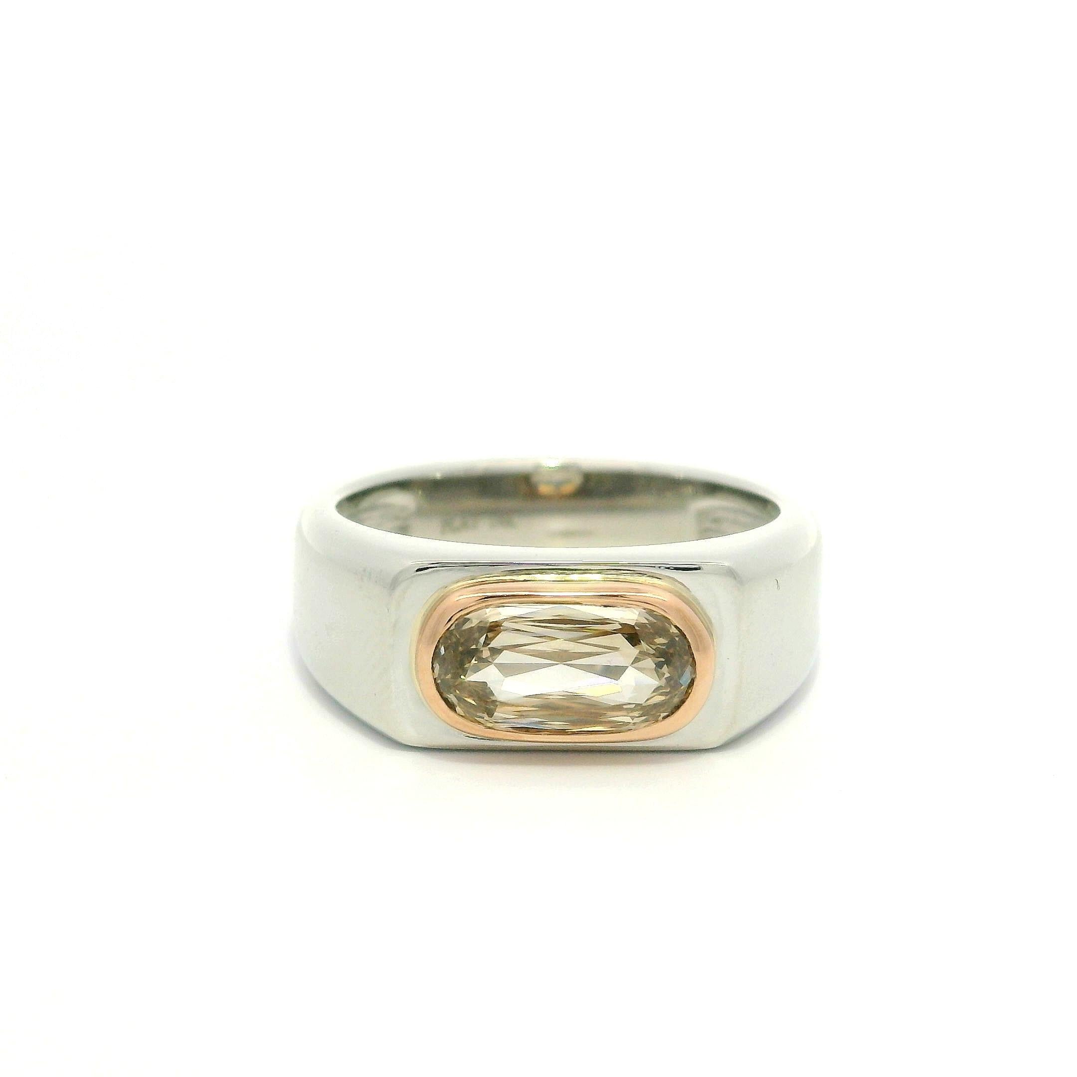 New Unique Unisex Platinum & 14k Rose Gold GIA 1.18ct Fancy Diamond Band Ring For Sale 5