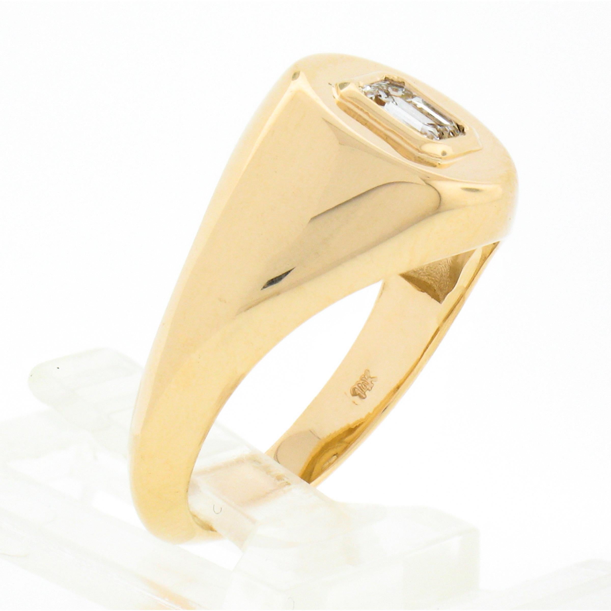 NEW Unisex 14k Gold 0.40ctw Emerald Cut Diamond Bezel Solitaire Signet Band Ring For Sale 7