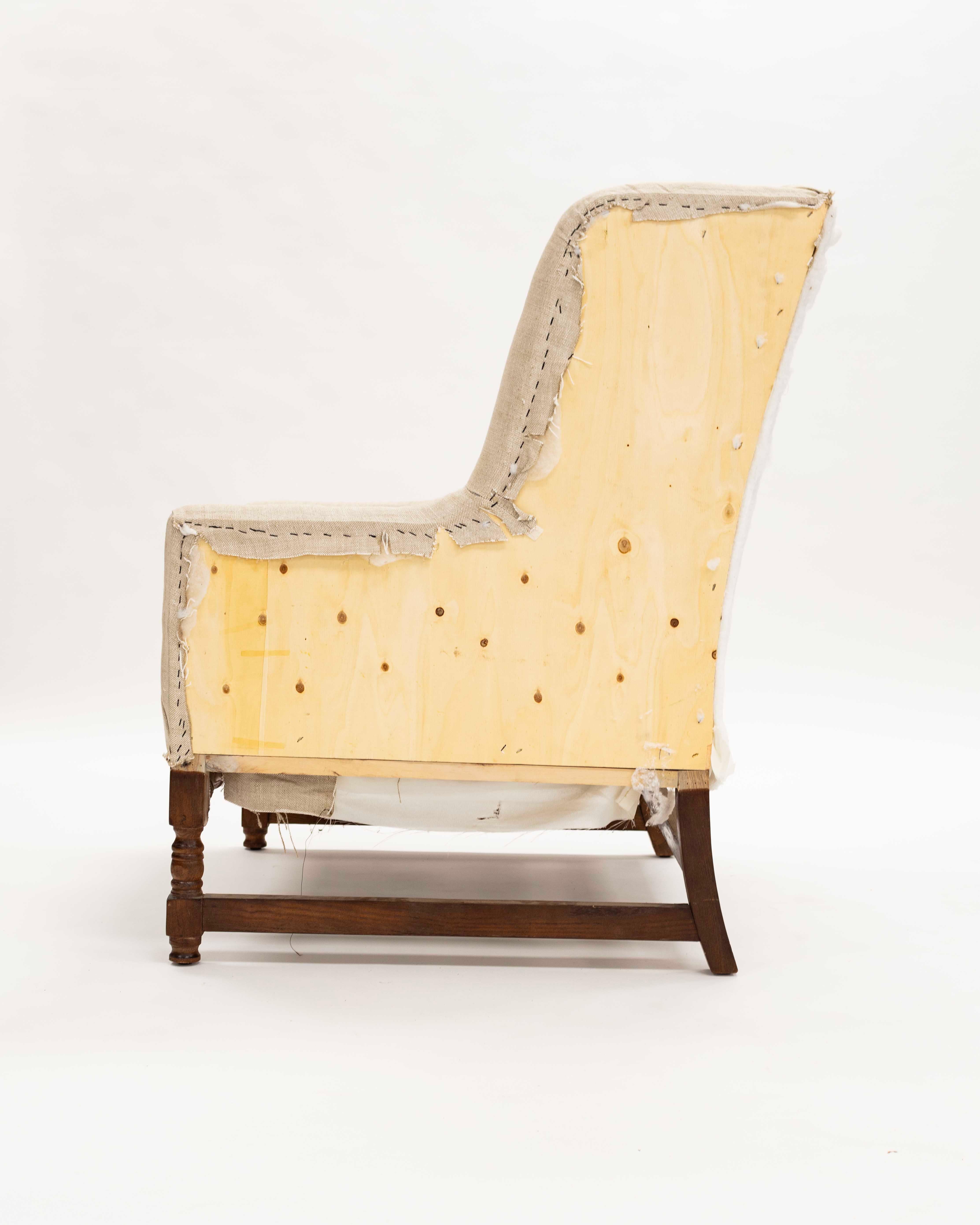 New Unupholstered Large Wing Chair and Matching Ottoman In Distressed Condition In New York, NY
