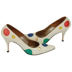 New Unworn Ivory Alix Multicolor Lizard Polka Dot Stiletto Pumps - 6.5 AA, 1950s