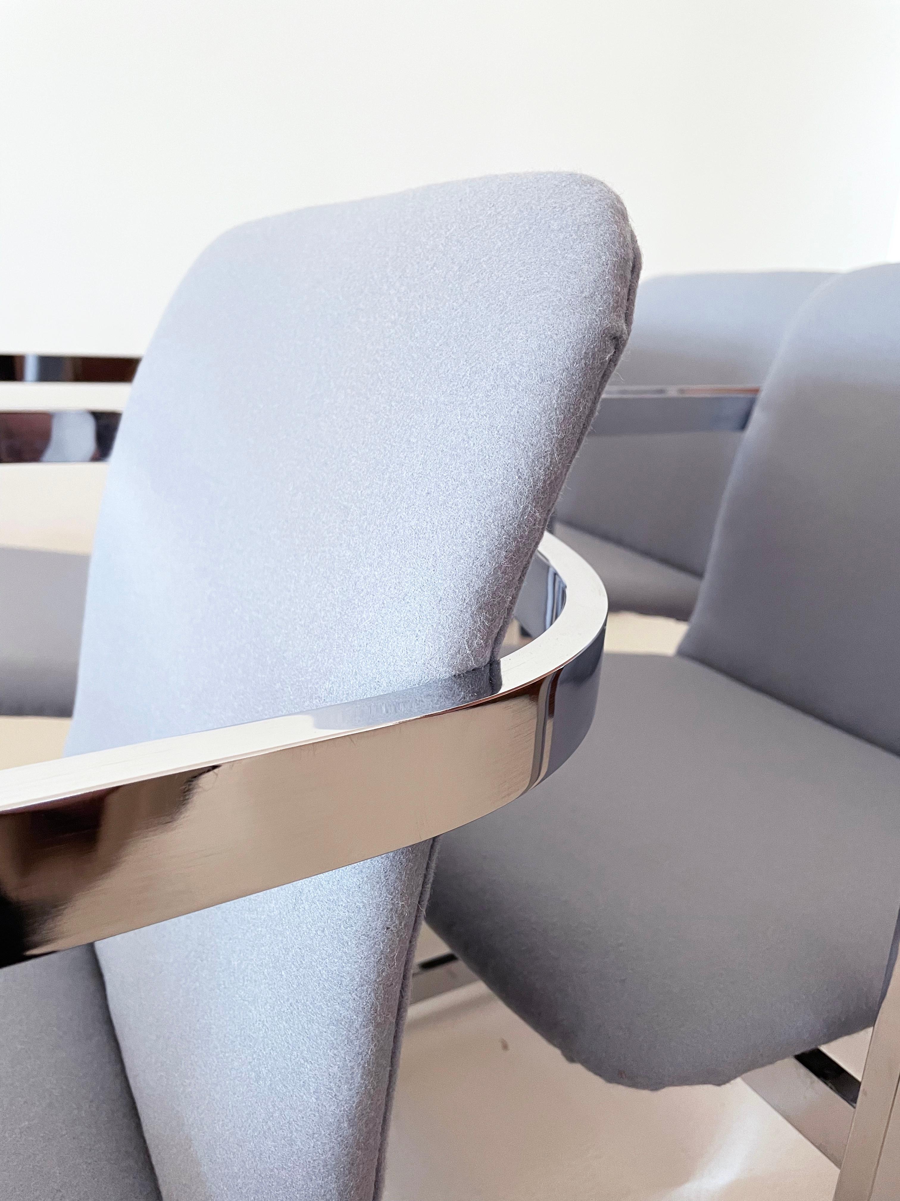New Upholstery, Milo Baughman Freischwinger aus Chrom, 4er-Set im Angebot 2