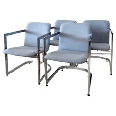 New Upholstery, Sedie a sbalzo cromate di Milo Baughman, set di 4 sedie