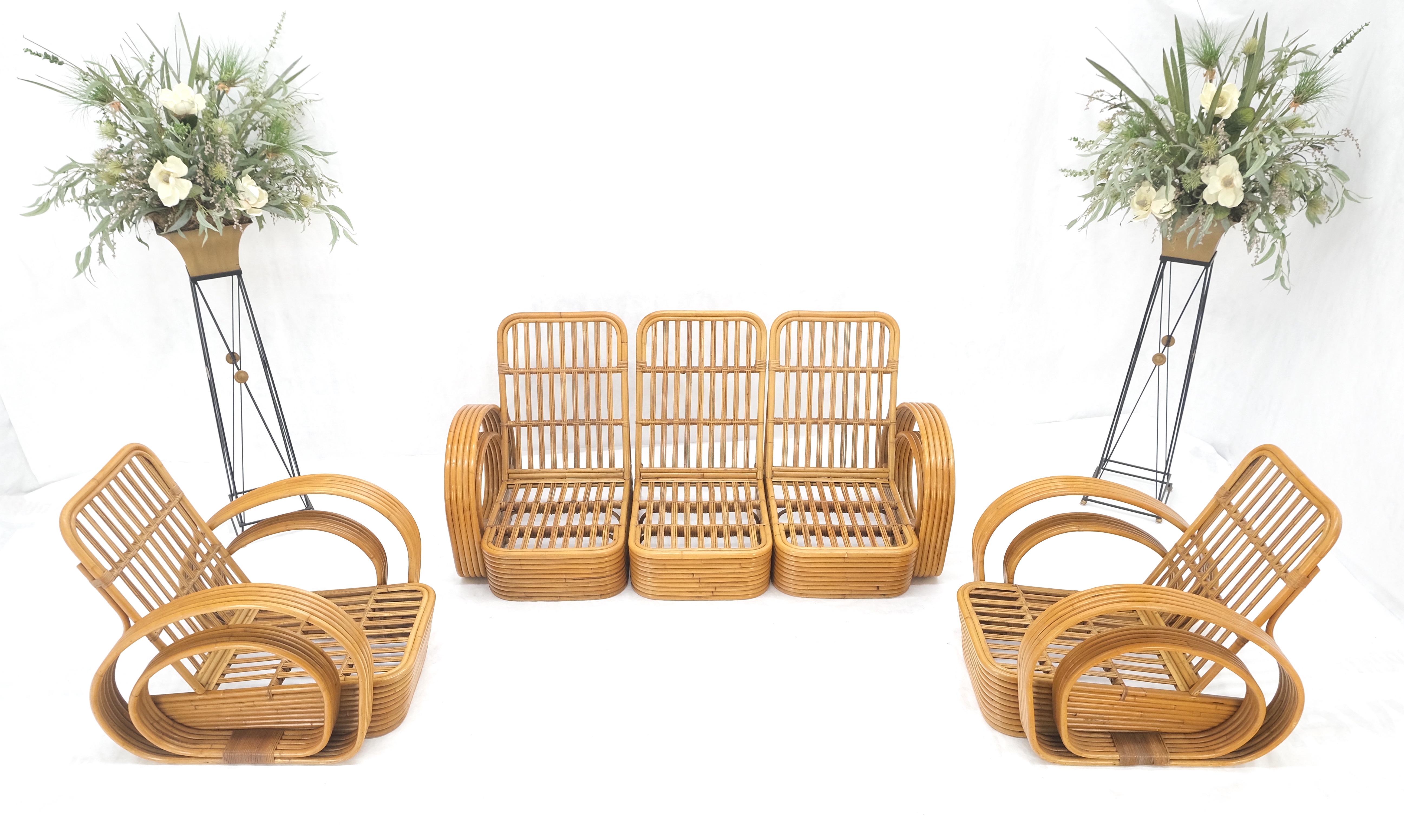 Mid-Century Modern New Upholstery Paul Frankl Rattan Living Room Tank Chair Set MINT! For Sale