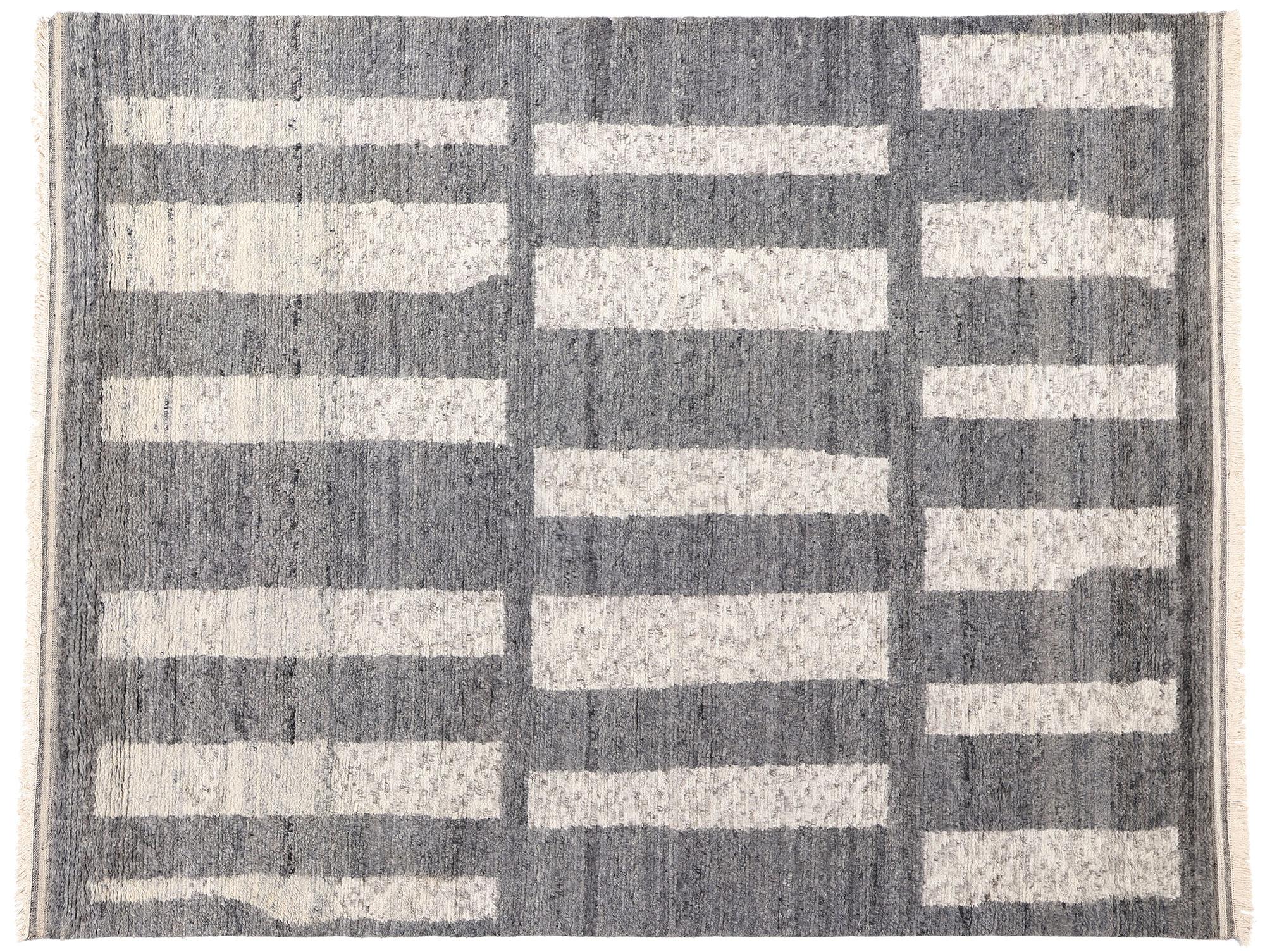 New Urban Bauhaus Modern Gray Moroccan Rug with Transitional Style For Sale 3