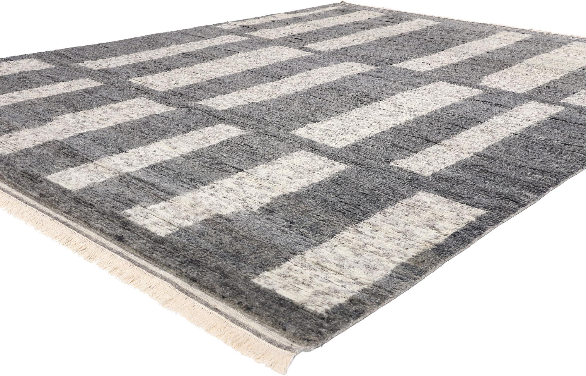 31216 New Urban Bauhaus Modern Gray Moroccan Rug, 08'03 x 10'06. Embrace the intersection of art and functionality with the Urban Bauhaus Modern Gray Moroccan Rug, a hand-knotted wool masterpiece inspired by the Bauhaus Movement's devotion to form