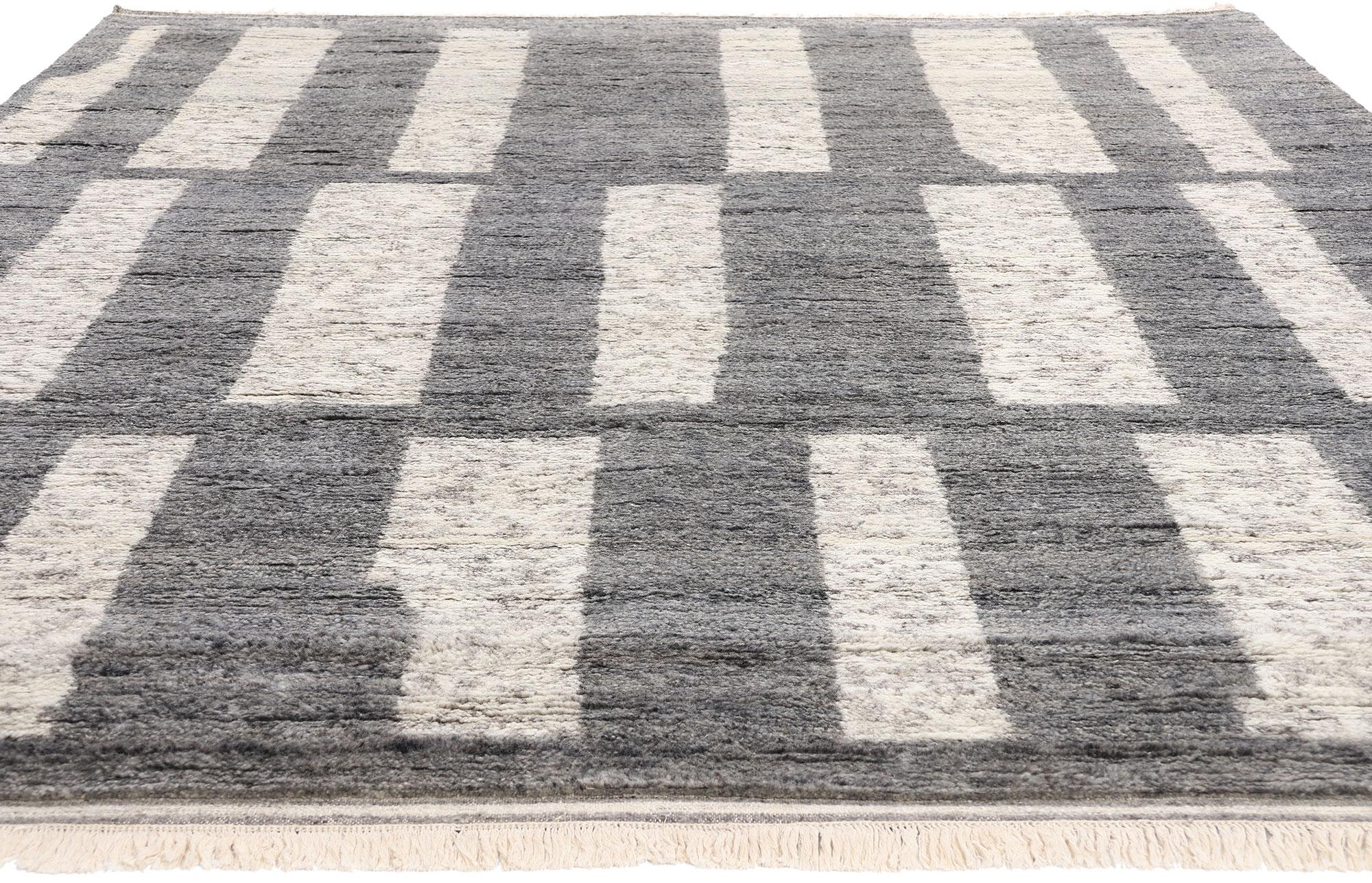 Pakistani New Urban Bauhaus Modern Gray Moroccan Rug with Transitional Style For Sale