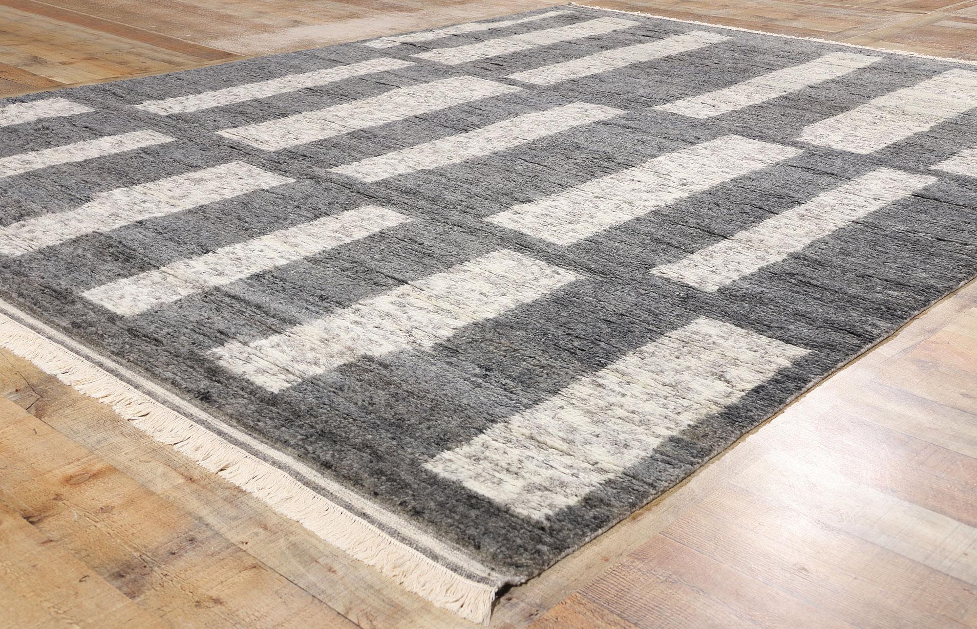 Wool New Urban Bauhaus Modern Gray Moroccan Rug with Transitional Style For Sale