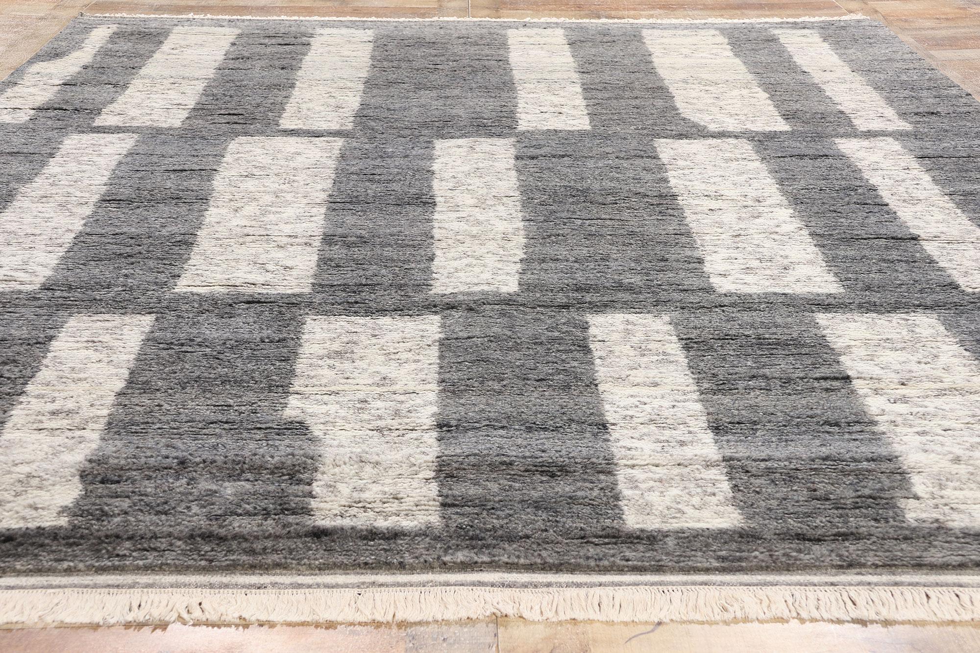 New Urban Bauhaus Modern Gray Moroccan Rug with Transitional Style For Sale 1