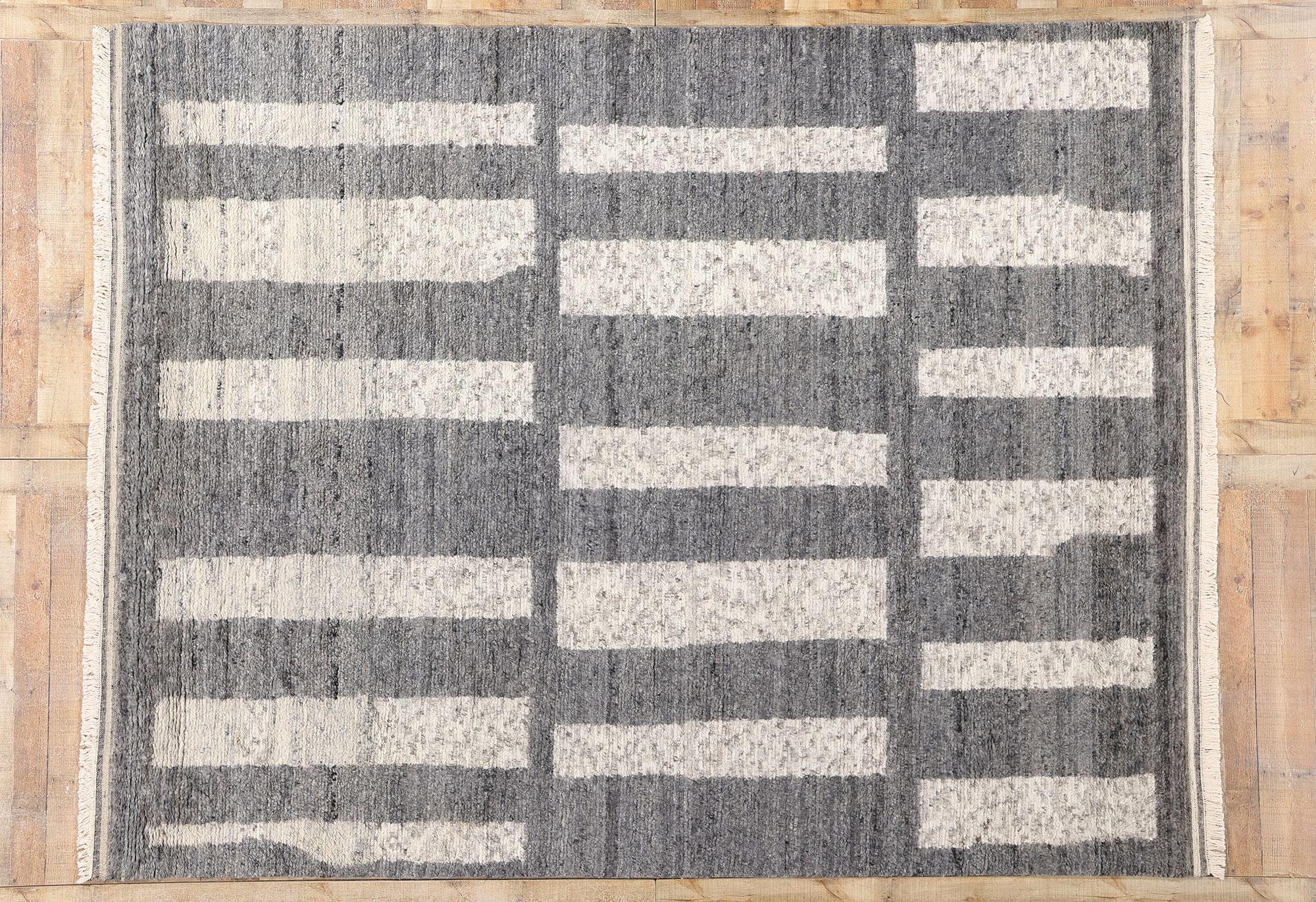 New Urban Bauhaus Modern Gray Moroccan Rug with Transitional Style For Sale 2