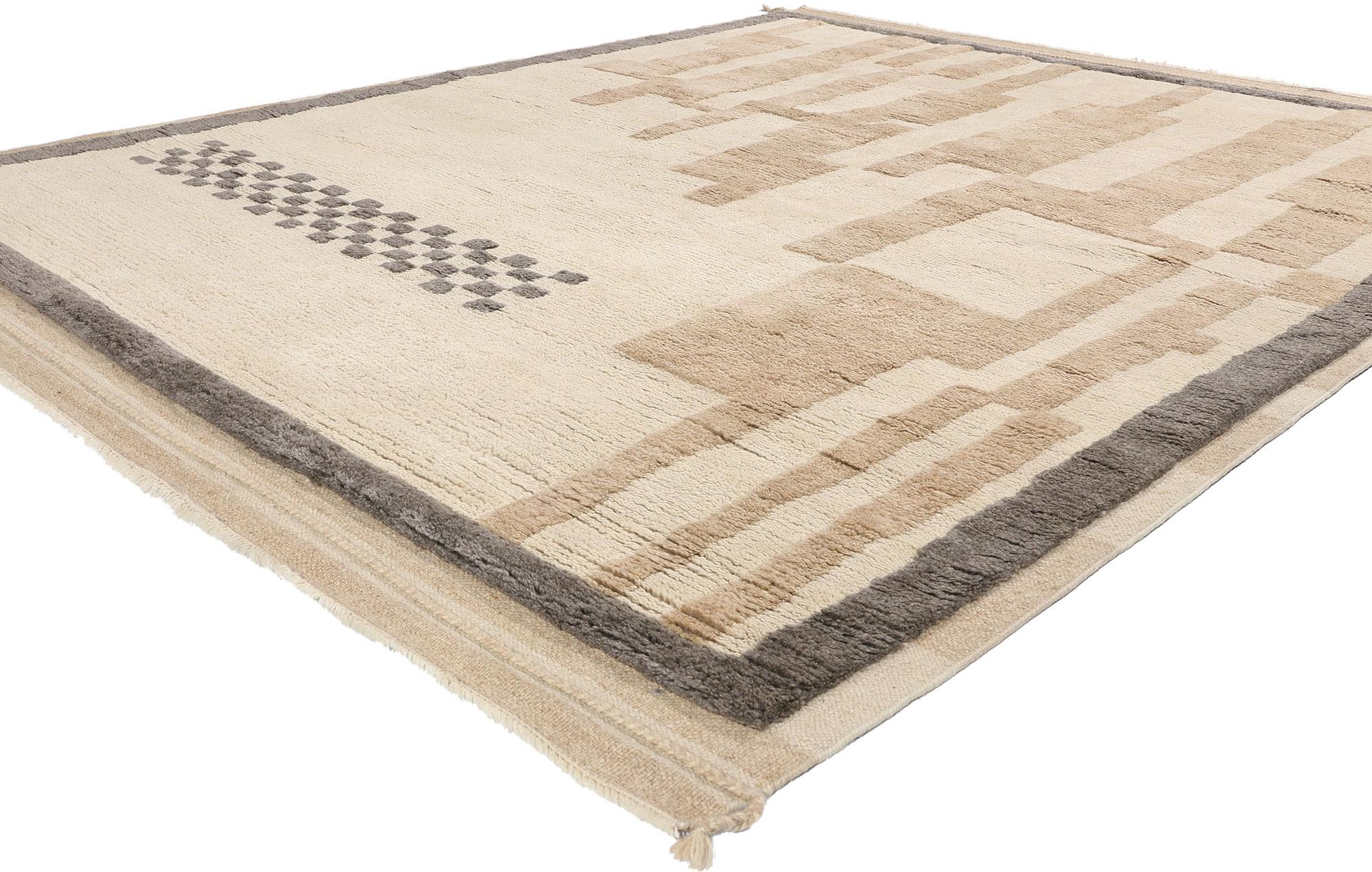 31181 New Urban Oasis Organic Brutalist Moroccan Rug, 08'04 x 10'00. Der Urban Oasis Organic Brutalist Moroccan Rug ist eine harmonische Mischung aus organischem, modernem und brutalistischem Design. Dieses handgeknüpfte Meisterwerk zeichnet sich
