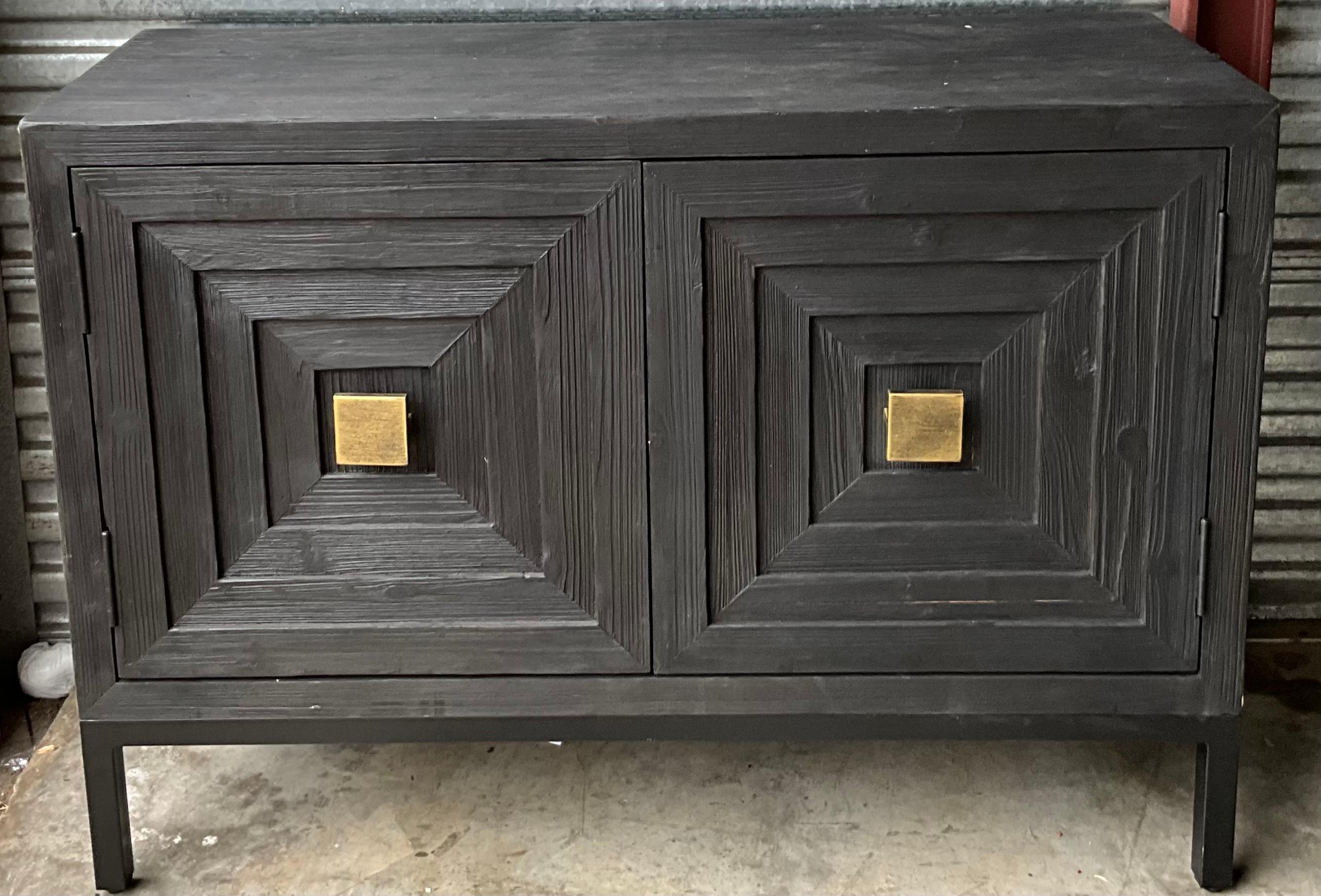 New Uttermost Organic Modern Distressed Black and Gilt Cabinets, Pair In Good Condition For Sale In Kennesaw, GA