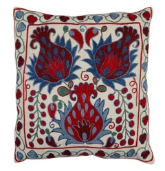 18"x18" Home Decor Throw Pillow, Silk Embroidery Cushion Cover, Suzani Sham