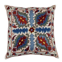 New Uzbek Suzani Pillow Case, Embroidered Cotton 
Silk Cushion Cover