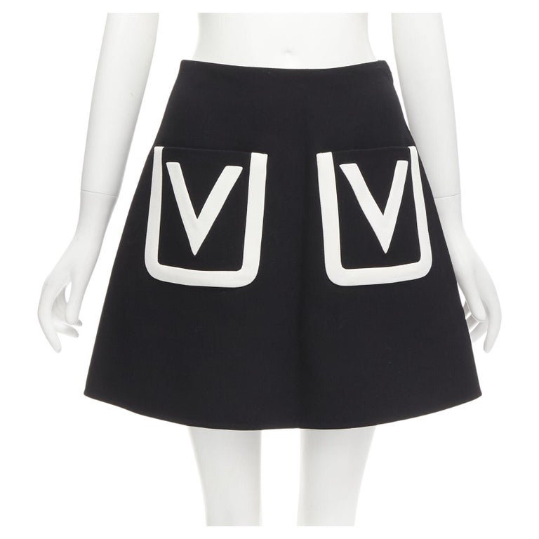 VALENTINO Size S Black Knitted Textured Virgin Wool Circle Skirt main image 1