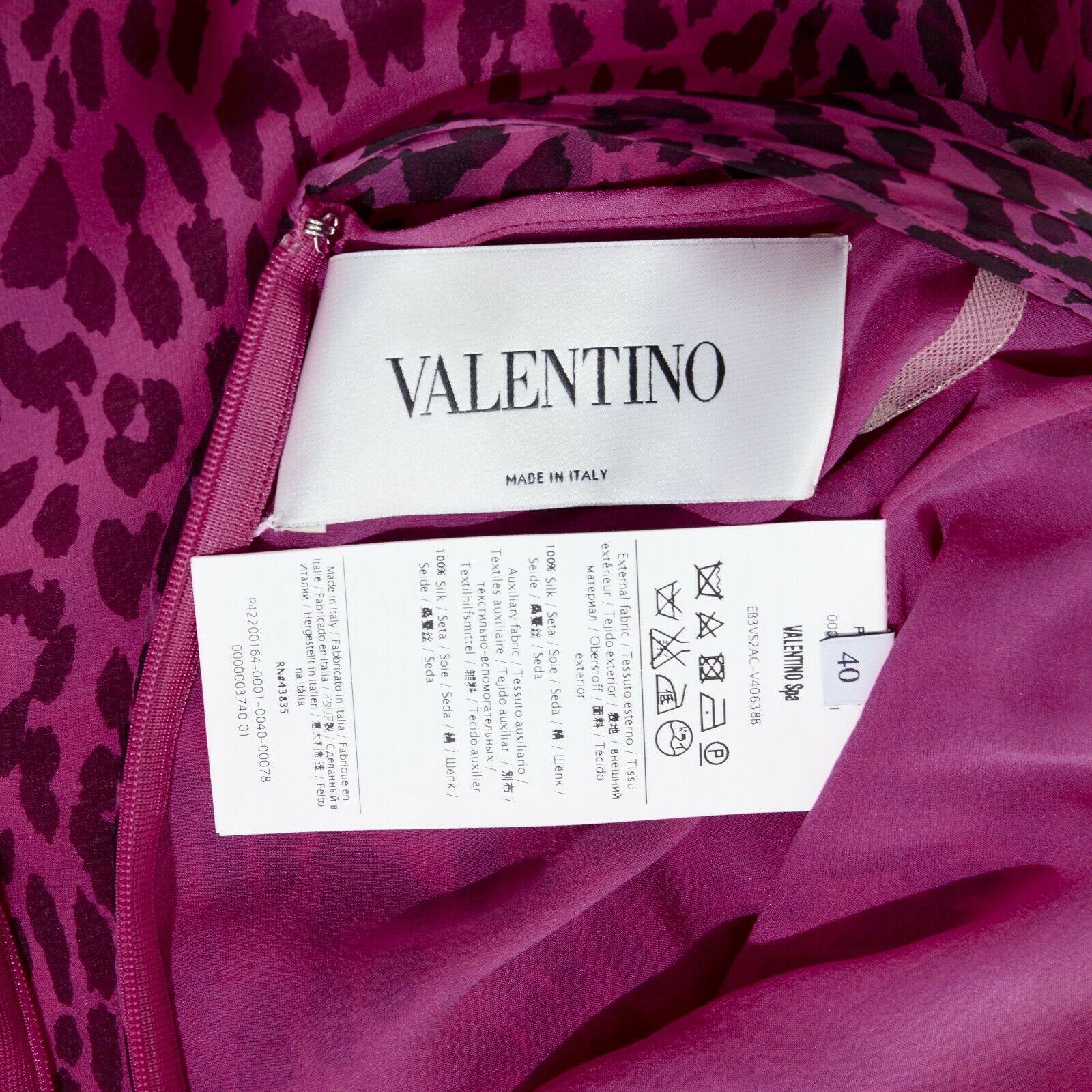 new VALENTINO 2013 pink black leopard silk long sleeves belted evening gown IT40 6