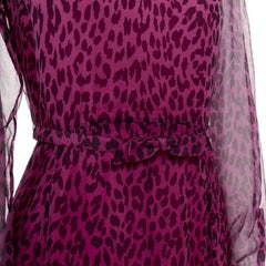 new VALENTINO 2013 pink black leopard silk long sleeves belted evening gown IT40