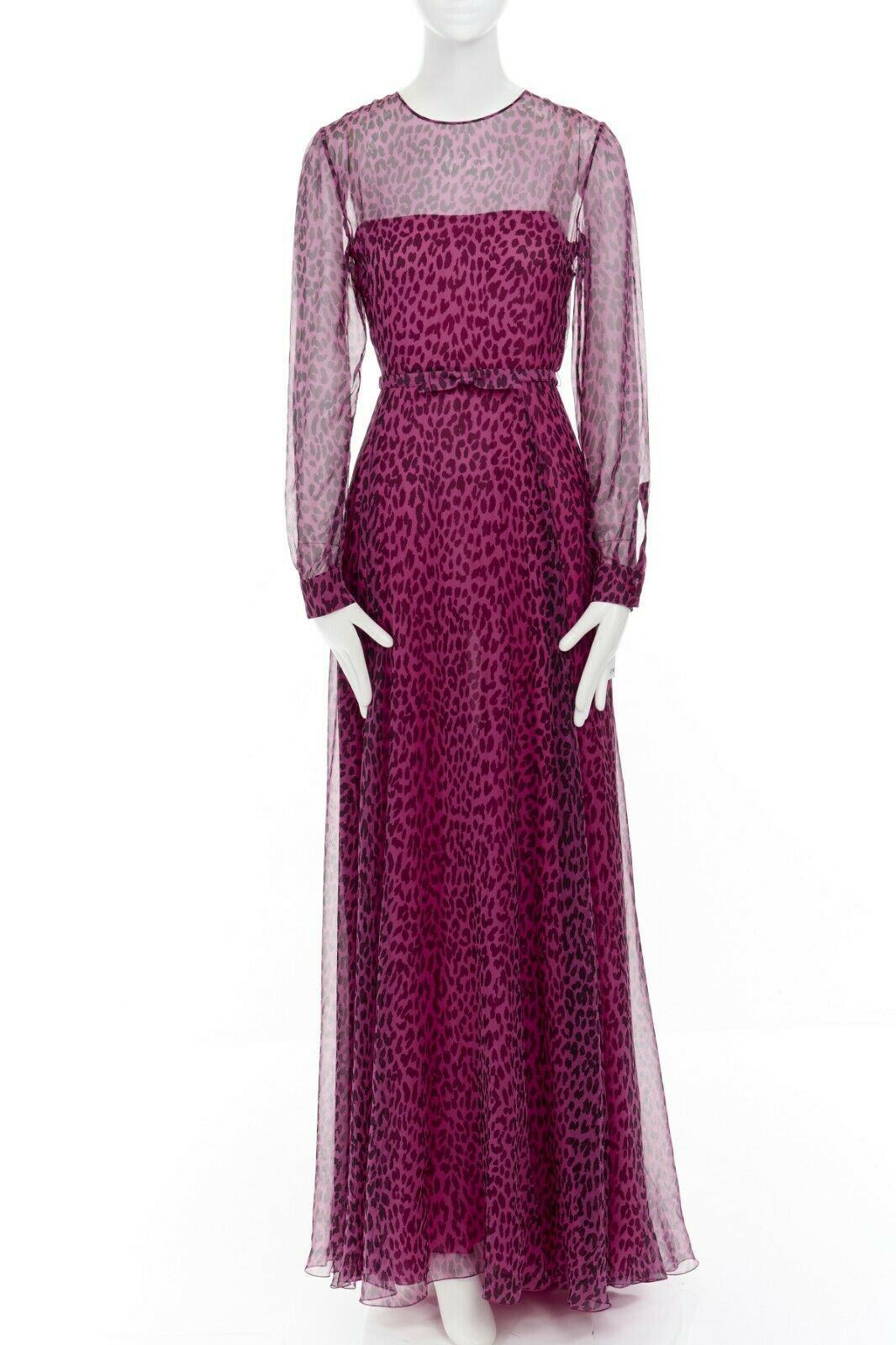 Women's new VALENTINO 2013 pink black leopard silk long sleeves belted evening gown IT40