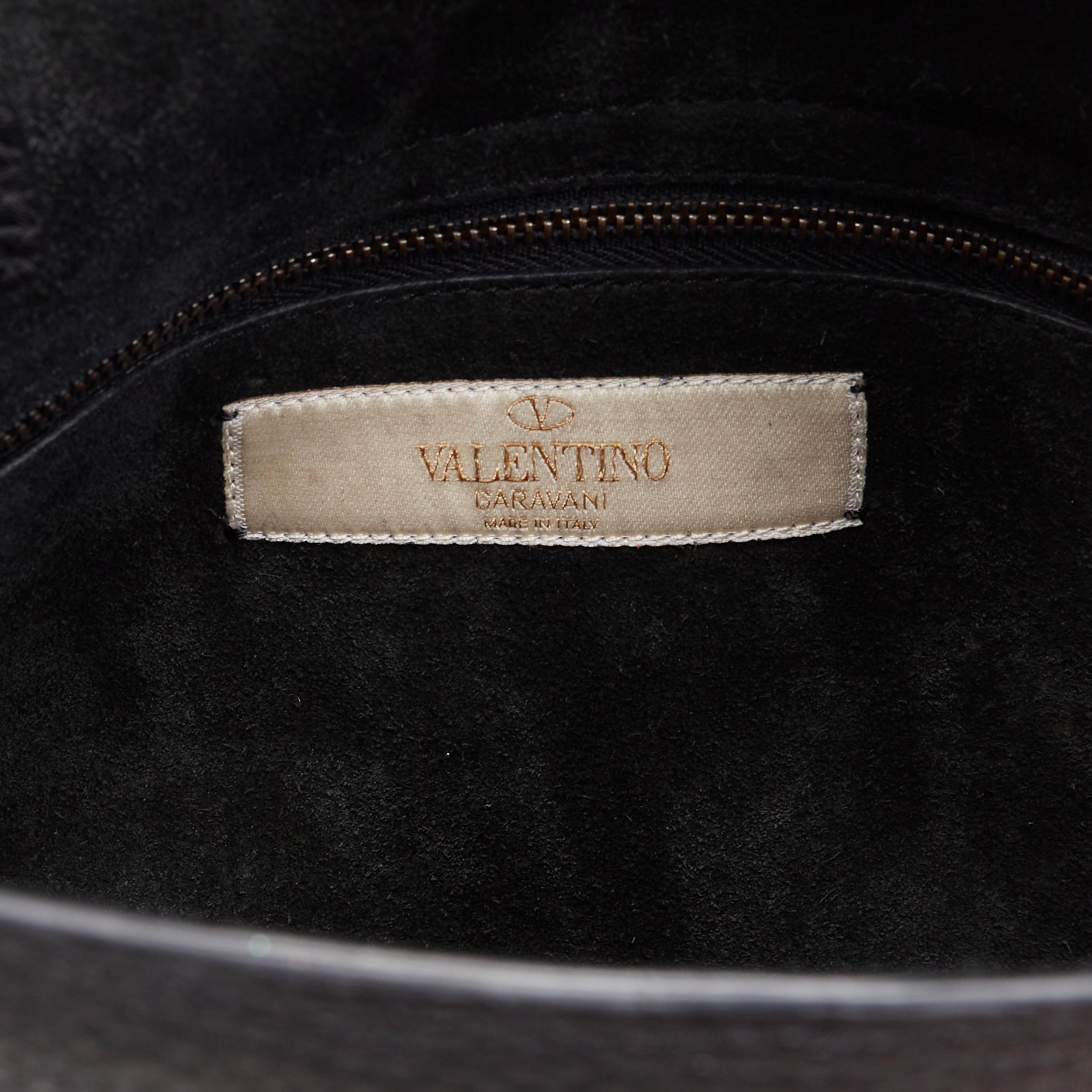 new VALENTINO black pebble leather turquoise stone Rockstud satchel shoulder bag 5