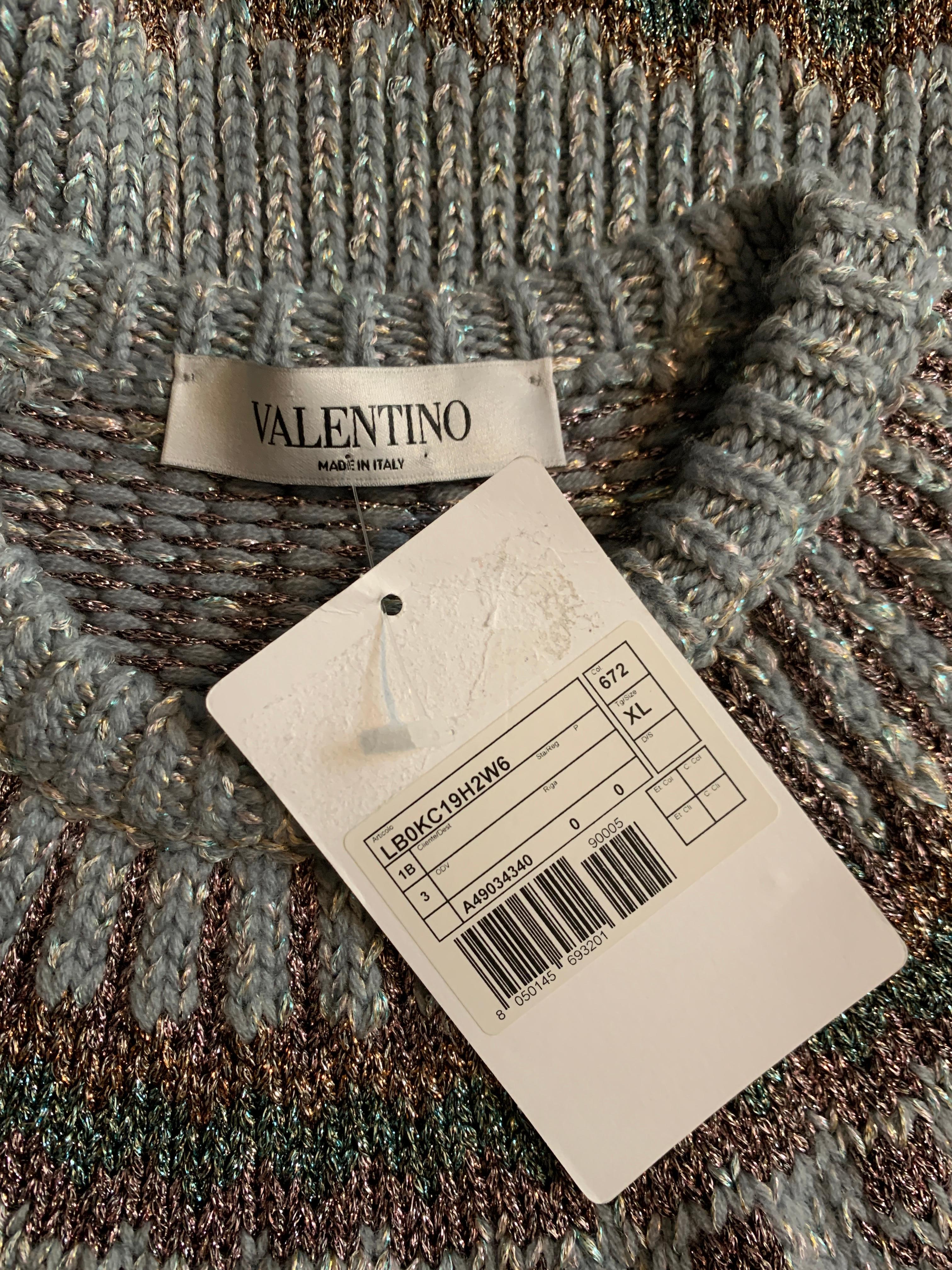 New Valentino Fair Isle Metallic Silver Grey Chunky Rib Knit Sweater In New Condition In San Francisco, CA