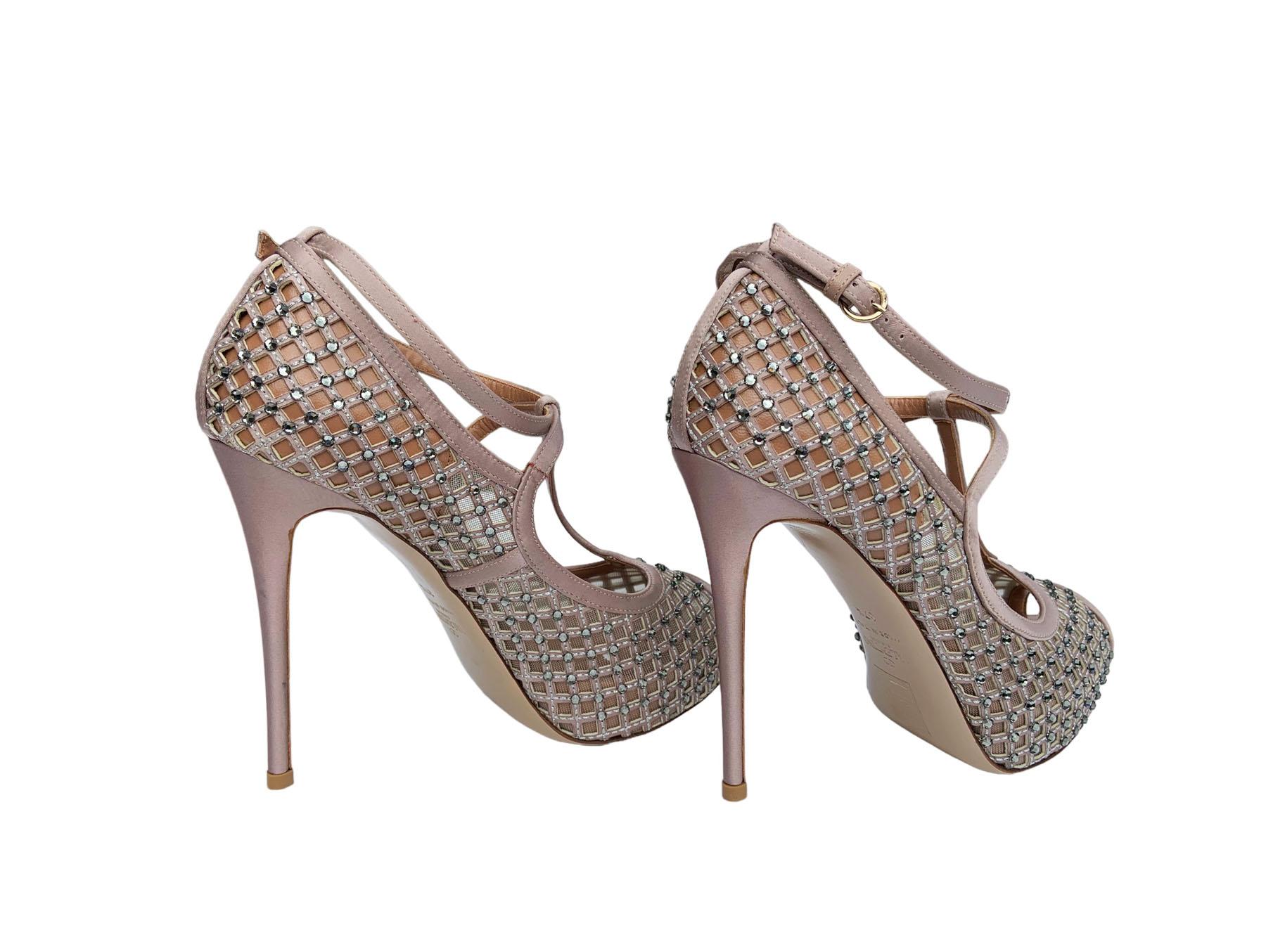 Women's New Valentino Garavani Beige Crystal Embellished T-Strap Pumps Shoes It 37.5 For Sale