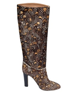 New Valentino Garavani Calf Leather Feather Print Knee Boots Italian 39