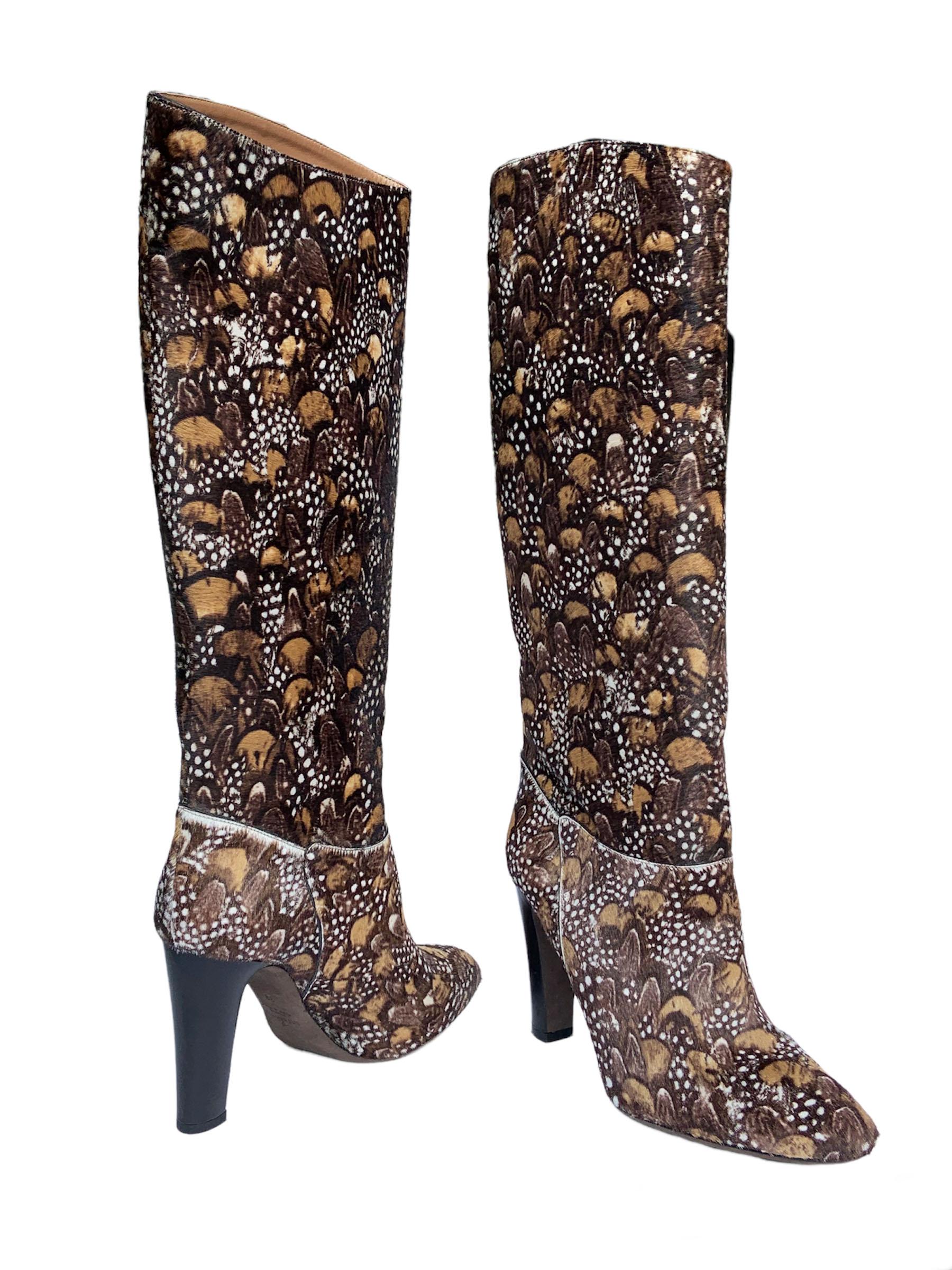feather knee high boots