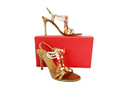 New Valentino Garavani FW 2004 Pearls Crystal Enamel Embellished Sandals 40 - 10