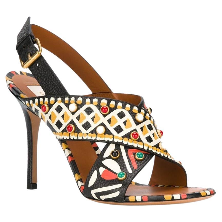 New VALENTINO GARAVANI Runway Hand-Painted Studded High Heel Sandals 41 - US 11 For Sale at 1stDibs | 41 shoe size in us, valentino african sandals, italian shoe size to us women's