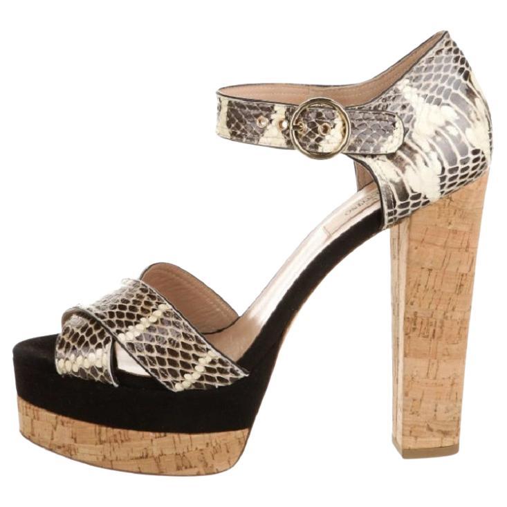 New Valentino Garavani Snake Double Platform Cork Heel Shoes Sandals 39.5 - 9.5 For Sale