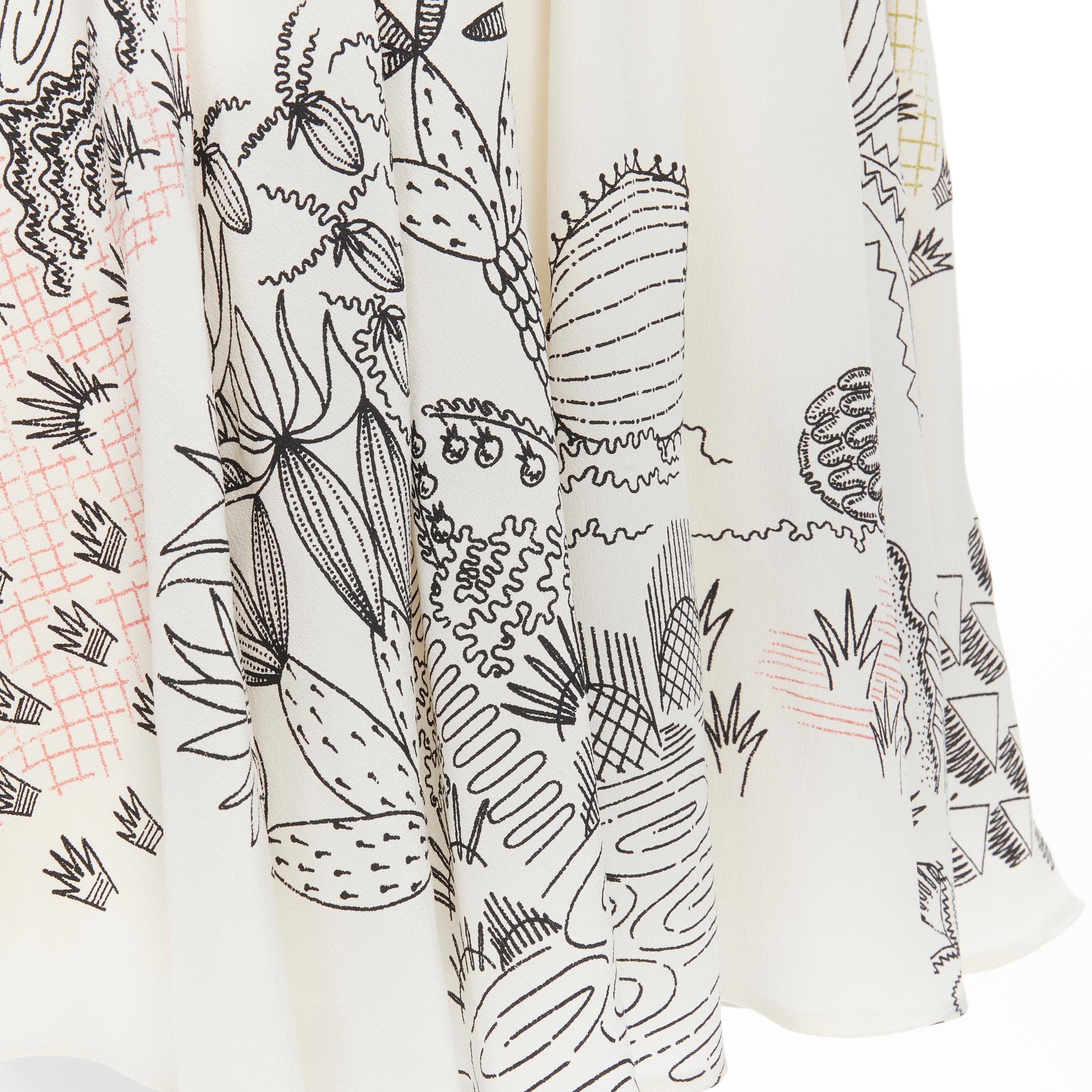 new VALENTINO Garden illustration print silk off shoulder lace up dress IT40 S For Sale 5